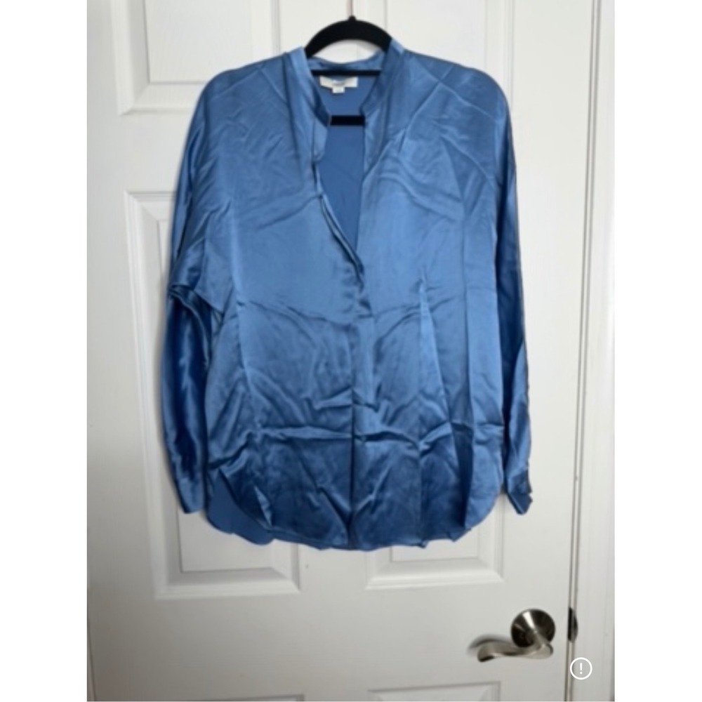VINCE 100% Silk Cornflower Blue Long Sleeve Blouse Size XS